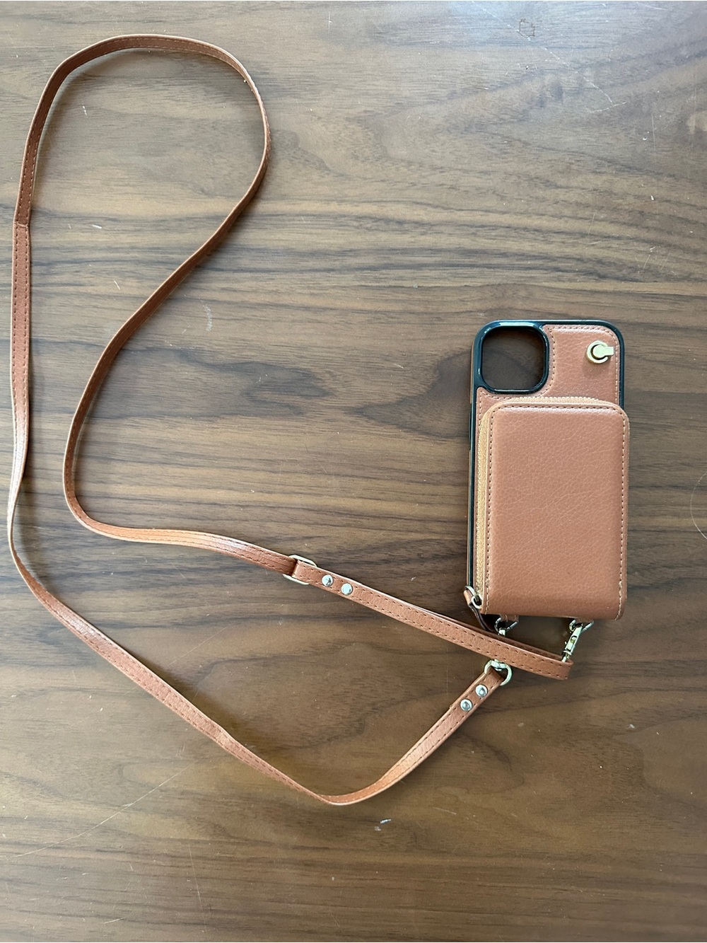 Brown Leather Crossbody Phone Case with Card Pocket